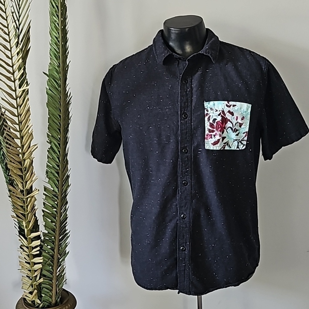 On The Byas Heather Black Short Sleeve Button Down Shirt